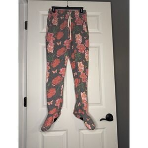 Feejays Pull On Footie Sweatpants Floral Butterfly Print Small Multicolor